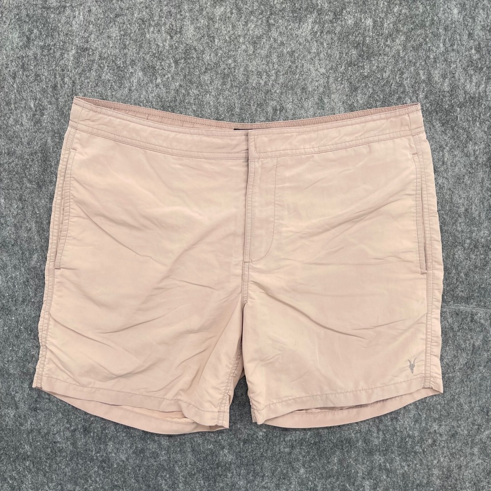 AllSaints Swim Shorts Mens Medium Ramskull Pink Tan Mesh Lined Trunks